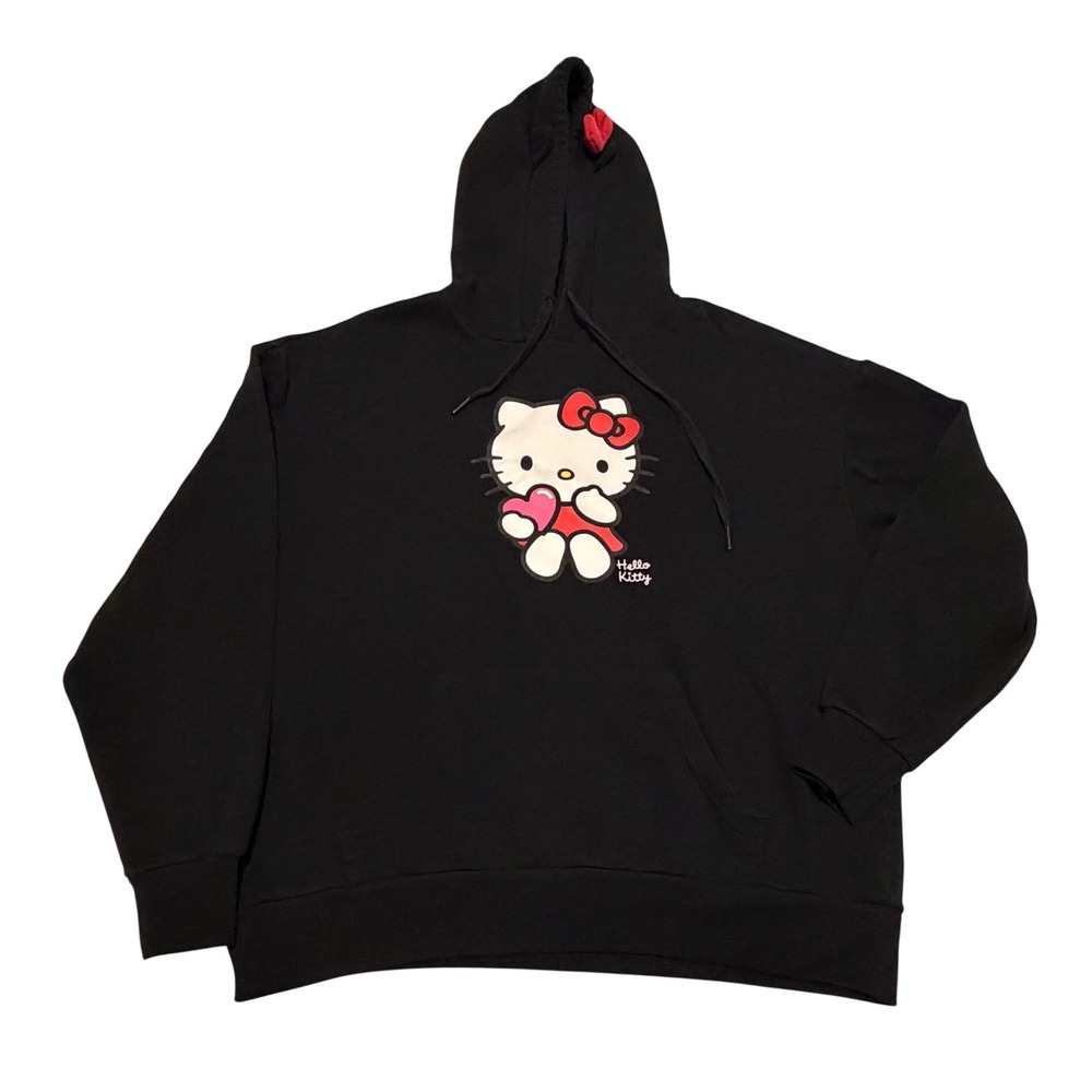 Sanrio Hello Kitty Hoodie Women Small Black 3D Ears Bow Graphic Oversized